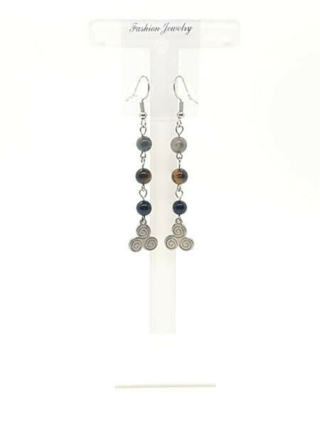 Boucles d'oreilles œil de tigre, tourmaline et labradorite, 6 mm