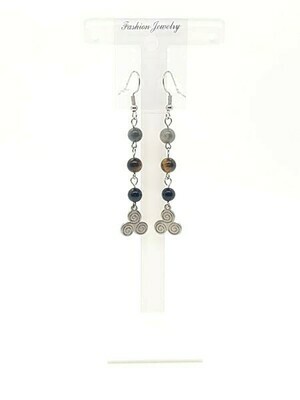 Boucles d'oreilles œil de tigre, tourmaline et labradorite, 6 mm