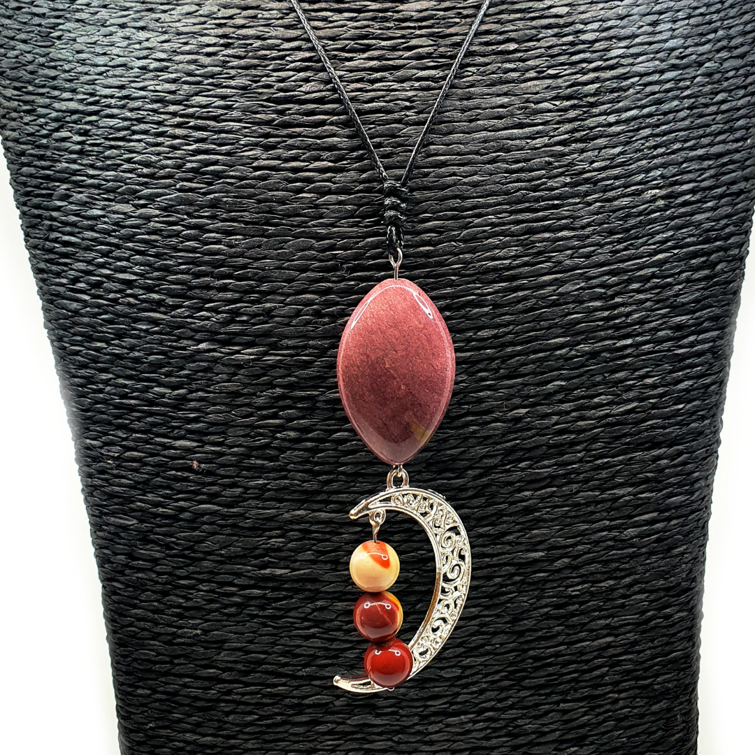 Collier lune - Mookaïte - 8 mm et 18x30 mm