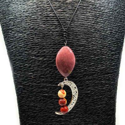 Collier lune - Mookaïte - 8 mm et 18x30 mm