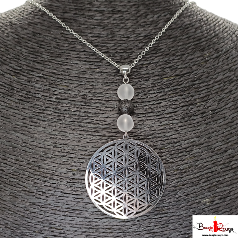Collier Cristal de roche &amp; pierre de lave - 8 mm
