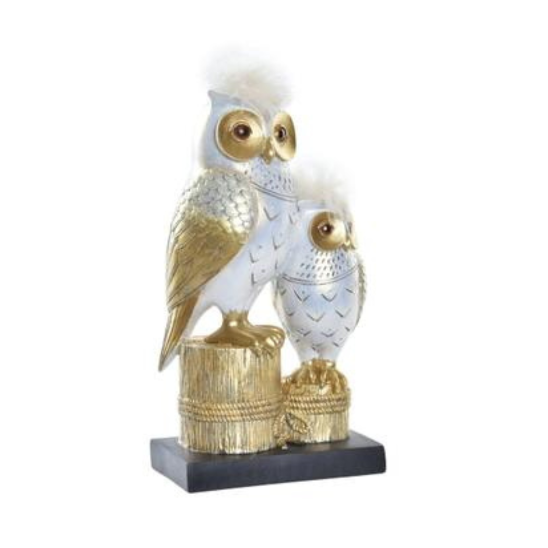 Paire de Hiboux Or et Blanc