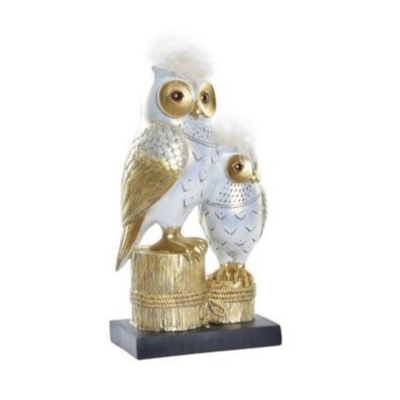 Paire de Hiboux Or et Blanc