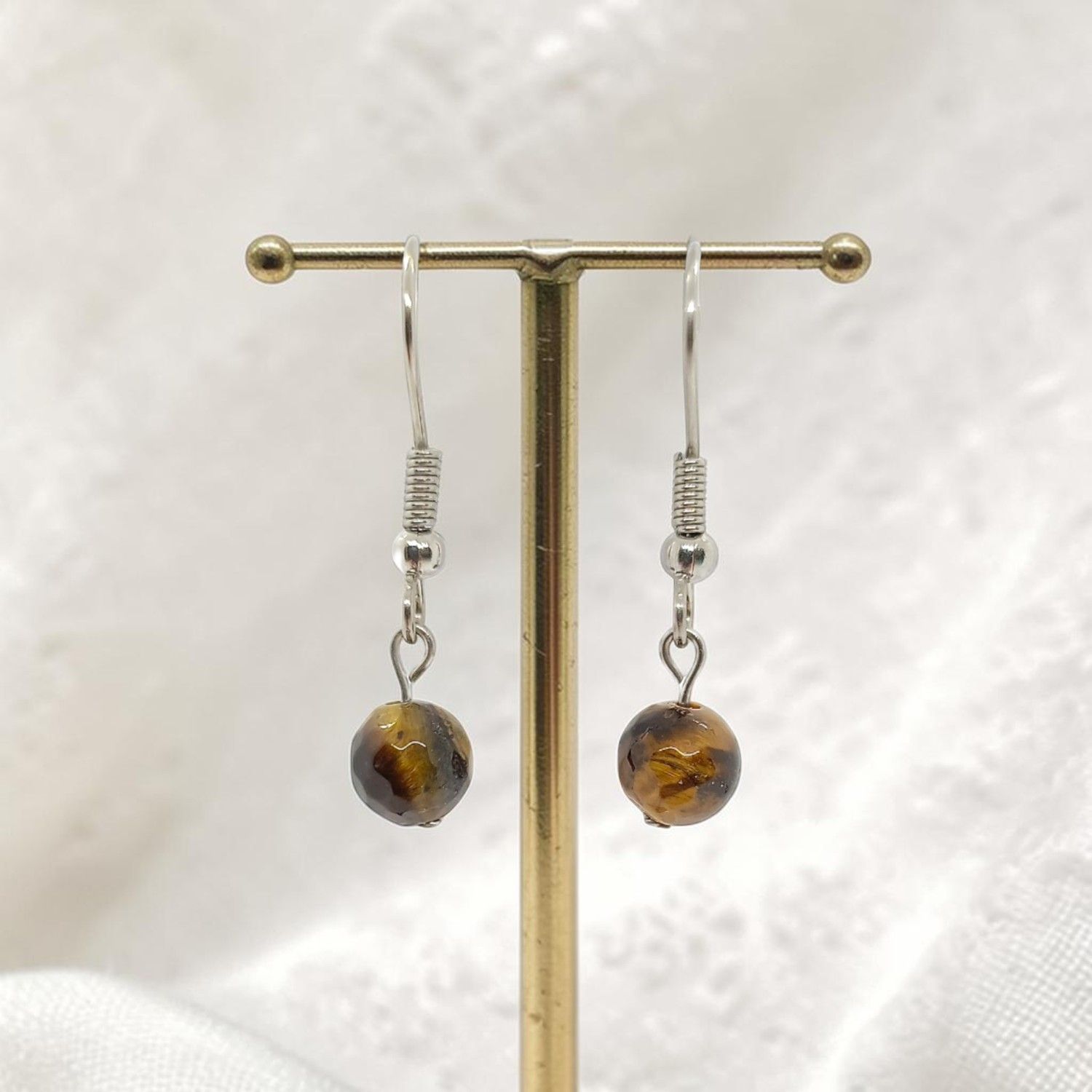 Boucles d'oreilles - Oeil de Tigre facetté