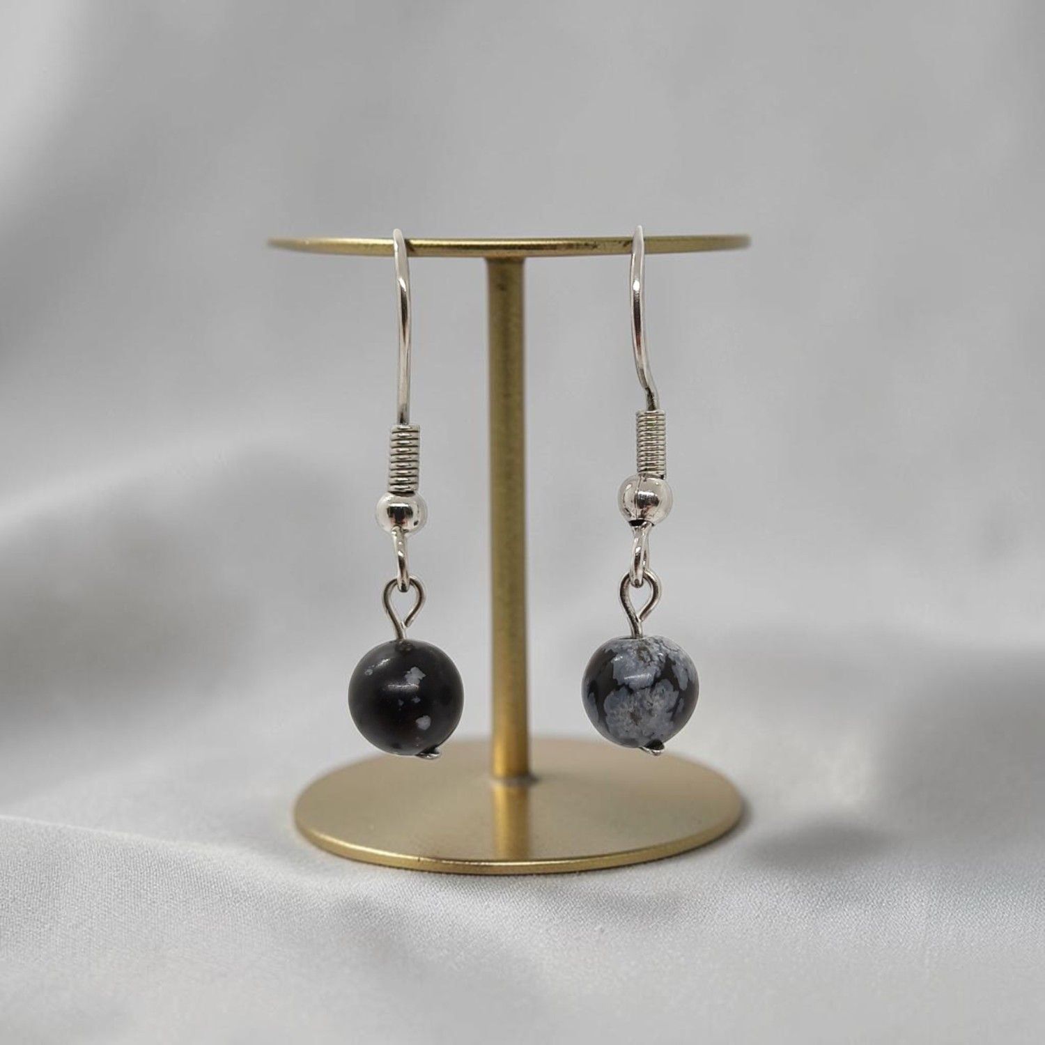 Boucles d'oreilles - Obsidienne Flocon de Neige