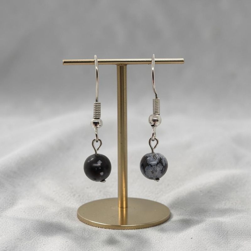 Boucles d'oreilles - Obsidienne Flocon de Neige