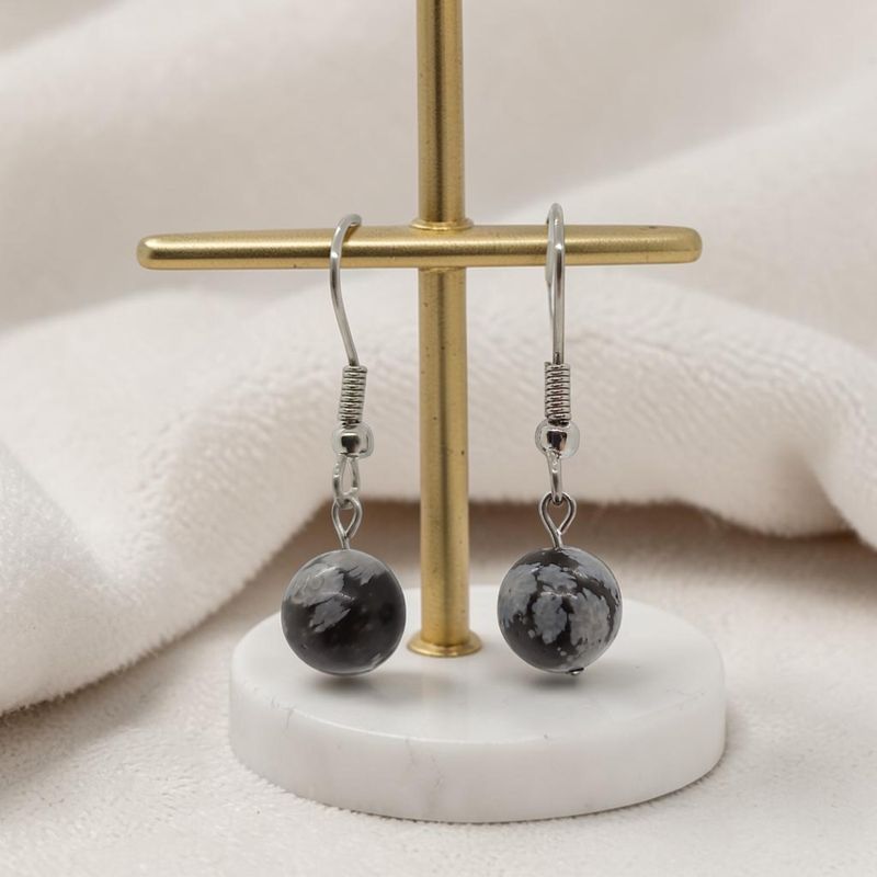 Boucles d'oreilles - Obsidienne Flocon de Neige