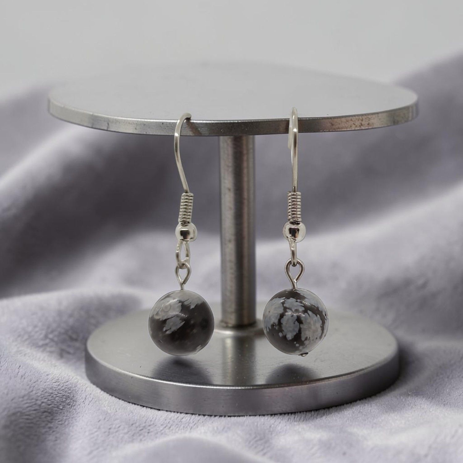Boucles d'oreilles - Obsidienne Flocon de Neige