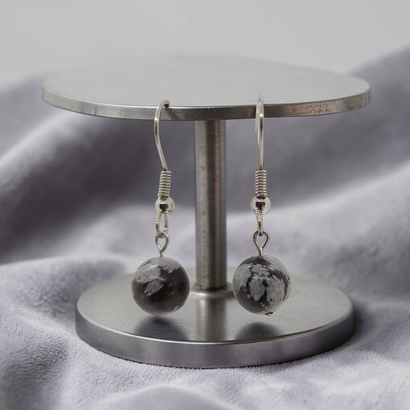 Boucles d'oreilles - Obsidienne Flocon de Neige