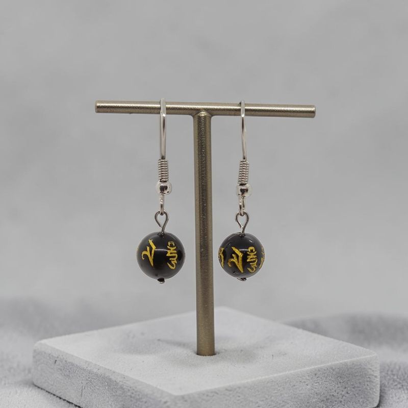 Boucles d'oreilles - Obsidienne Sculptée