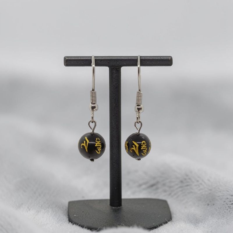 Boucles d'oreilles - Obsidienne Sculptée