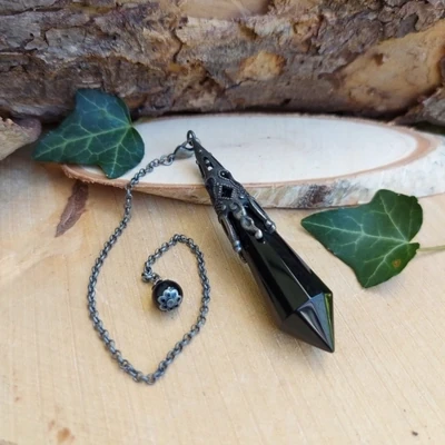 Pendule pointe en Obsidienne noire