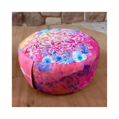 Coussin de méditation fleurs bleues et roses
