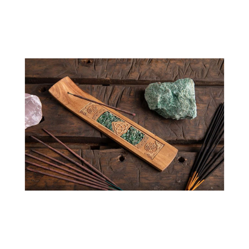 Porte-encens en bois - Nœud celtique avec aventurine