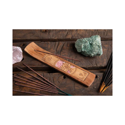 Porte-encens en bois - Namaste avec Quartz rose