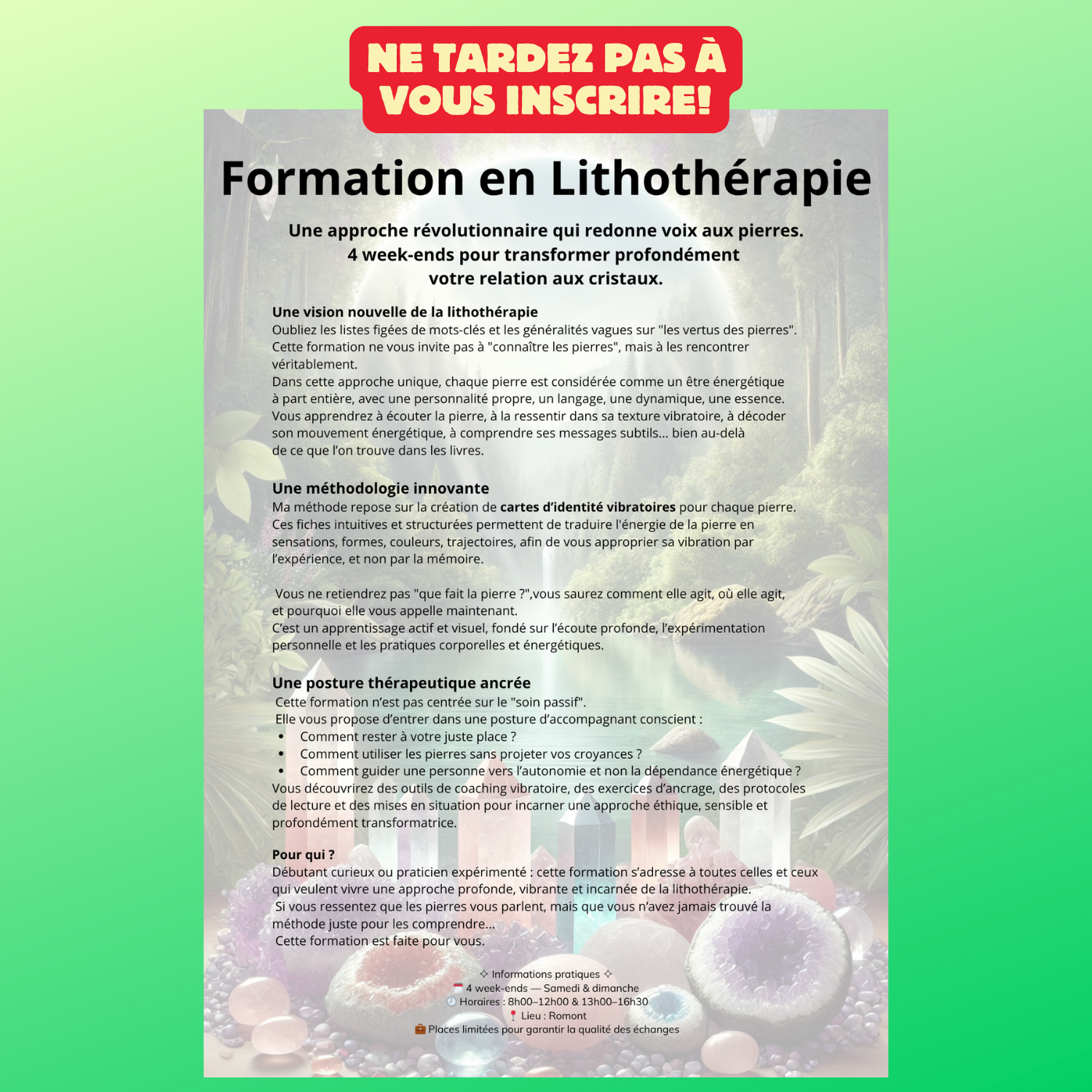 Formation en lithothérapie sur 4 week-ends - novembre 2026