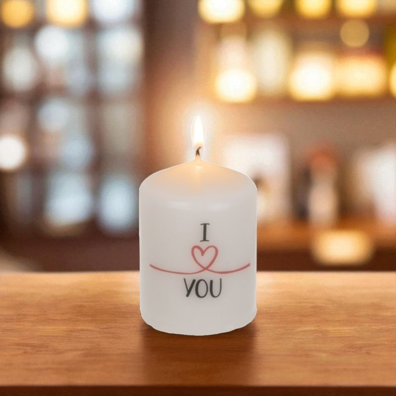 Bougie Cylindre Blanche – I Love You - 8cm