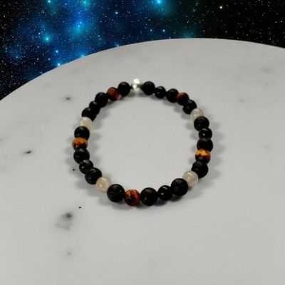 Bracelet labradorite, œil de tigre, tourmaline noire &amp; pierre de lave 6mm - idéale pour se préserver des énergies négatives