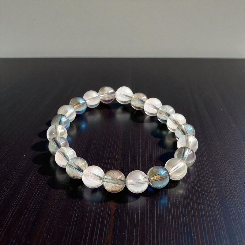 Bracelet aqua aura &amp; angel aura 8mm - Paix – Sagesse – Connexion spirituelle – Protection énergétique