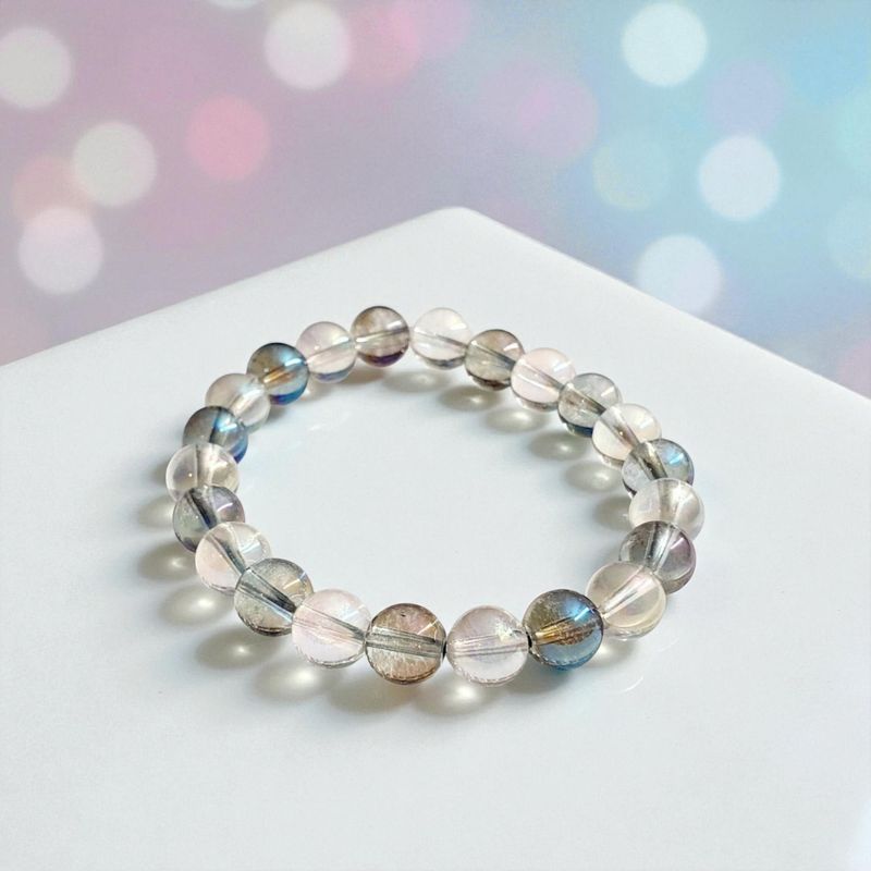 Bracelet aqua aura &amp; angel aura 8mm - Paix – Sagesse – Connexion spirituelle – Protection énergétique