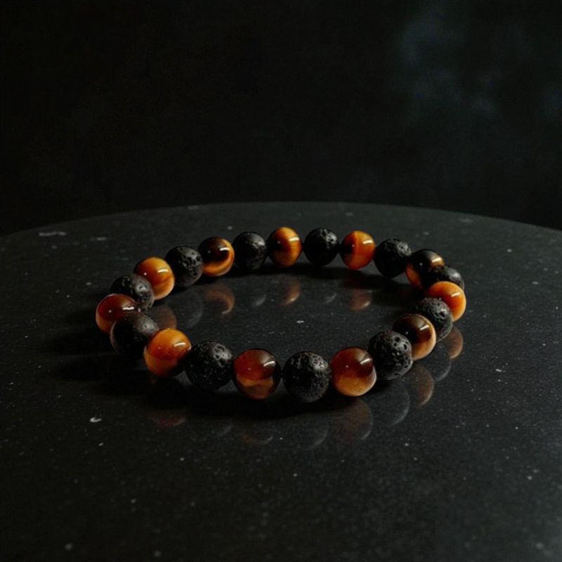 Bracelet œil de tigre &amp; pierre de lave 8mm - Protection – Ancrage – Force intérieure – Transformation
