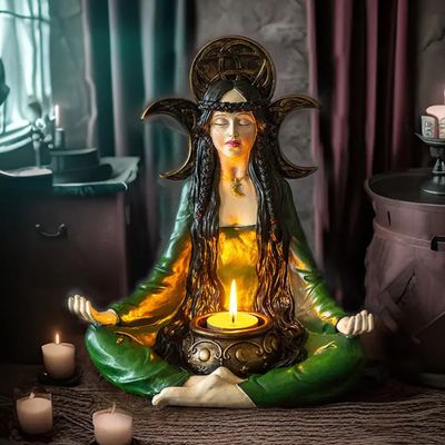 Figurine Sorcière Triple Lune avec Porte-Bougie