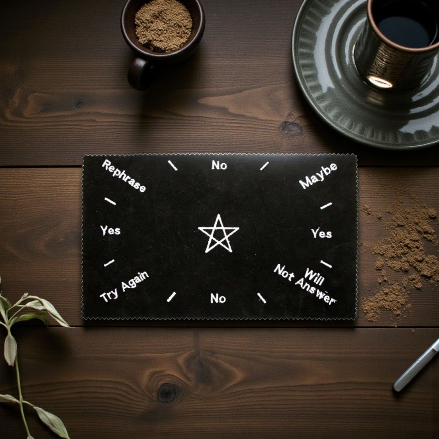 Tapis de pendule - pentacle en velours noir