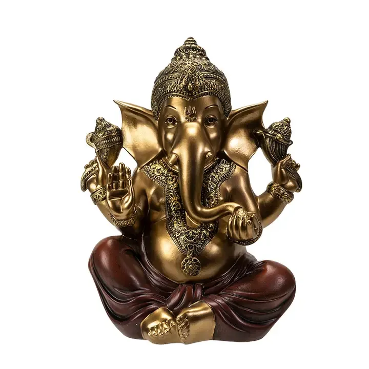 Statue de Ganesh hindou assis or et rouge