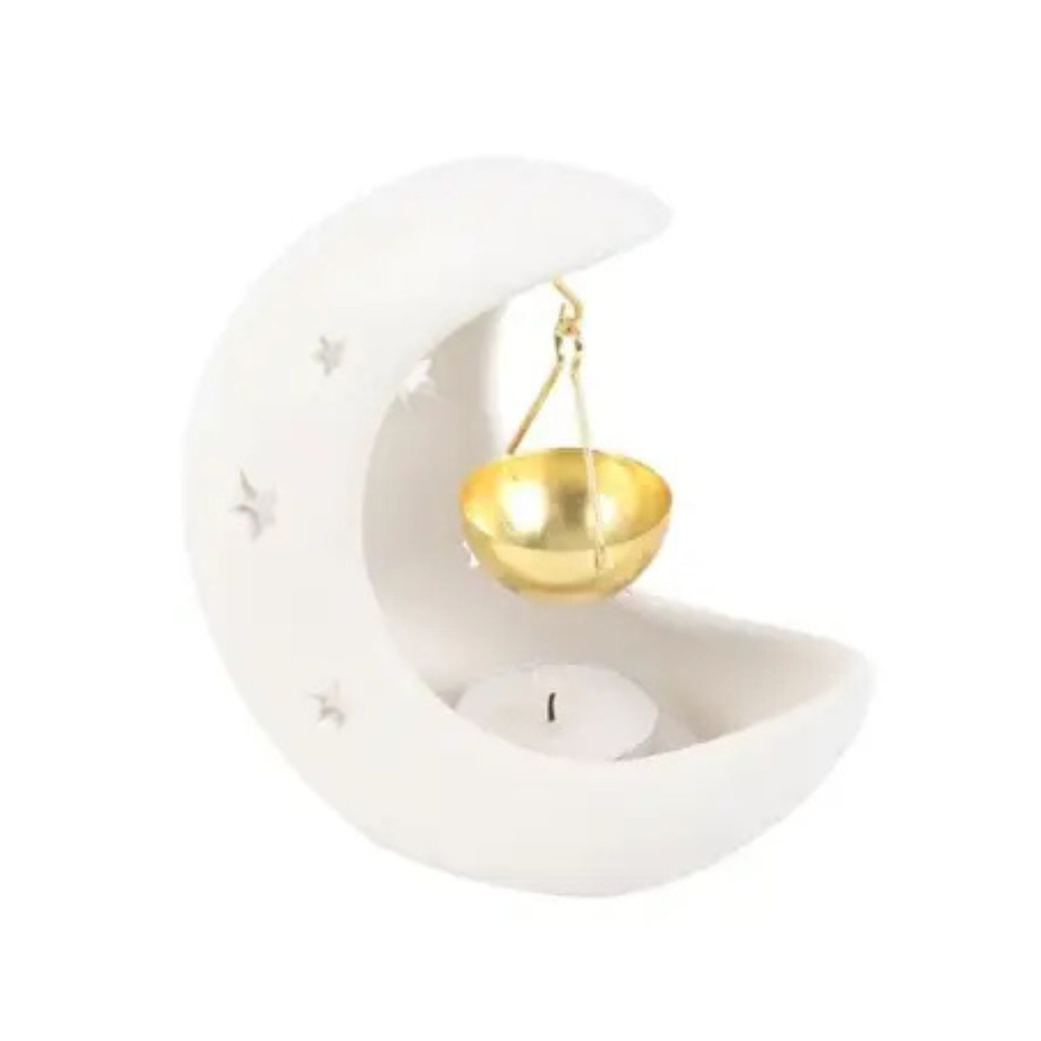 Diffuseur d’huiles croissant de lune blanc avec coupelle suspendue