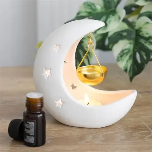 Diffuseur d’huiles croissant de lune blanc avec coupelle suspendue