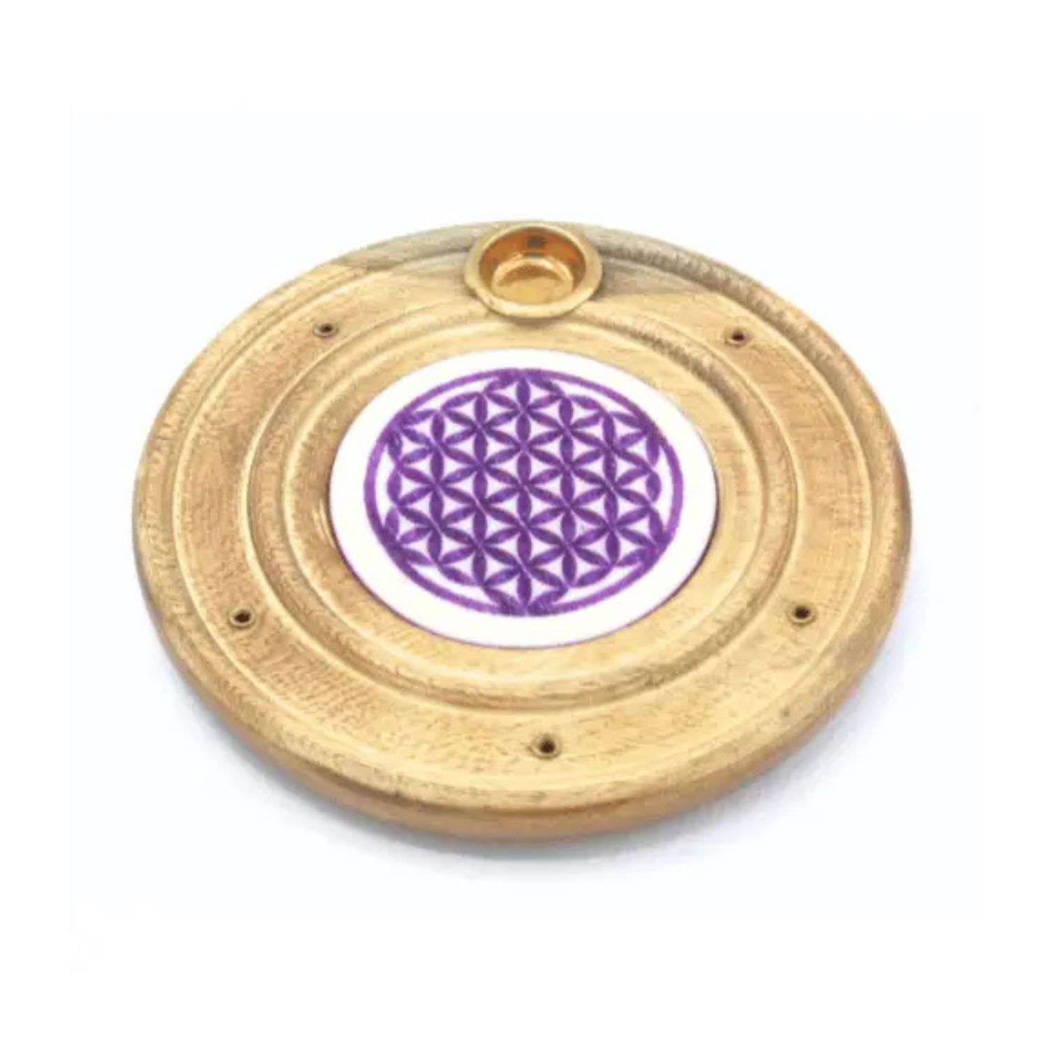 Brûleur d'encens en bois Fleur de Vie violette