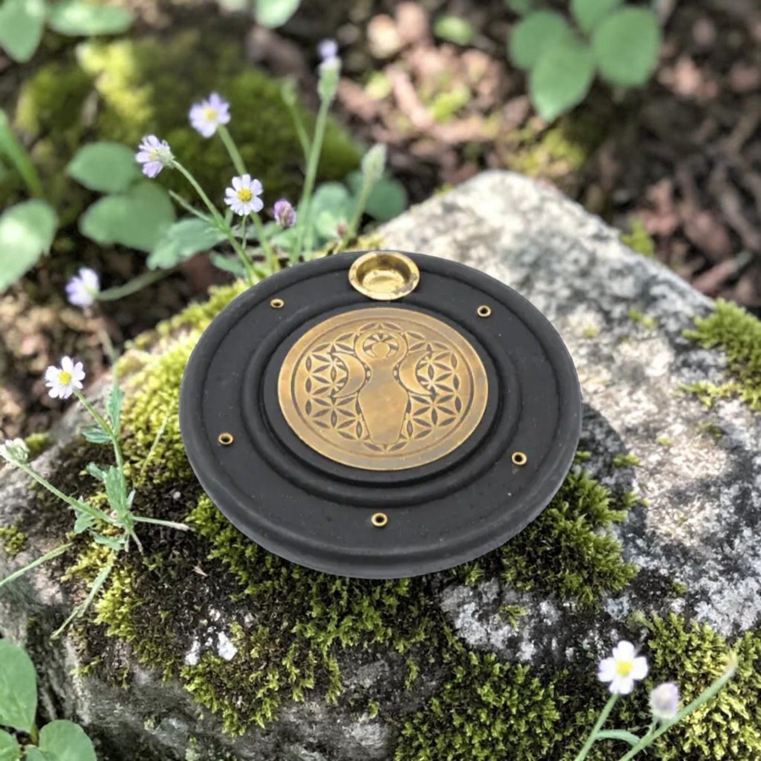 Brûleur d'encens en bois Déesse et Fleur de Vie Brûleur d'encens en bois Déesse et Fleur de Vie