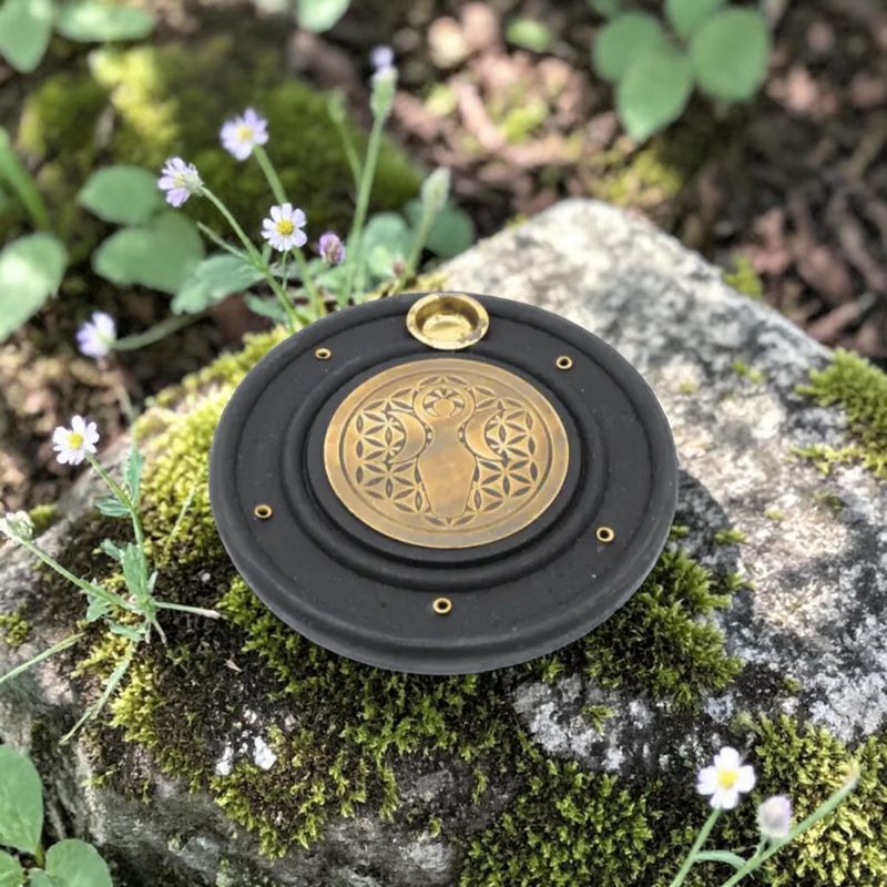 Brûleur d'encens en bois Déesse et Fleur de Vie