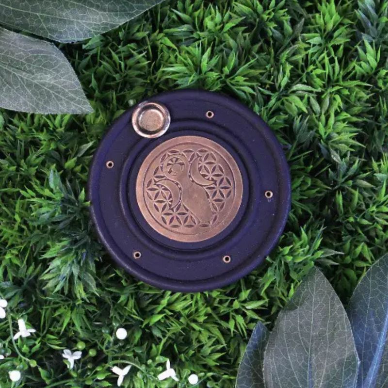 Brûleur d'encens en bois Déesse et Fleur de Vie
