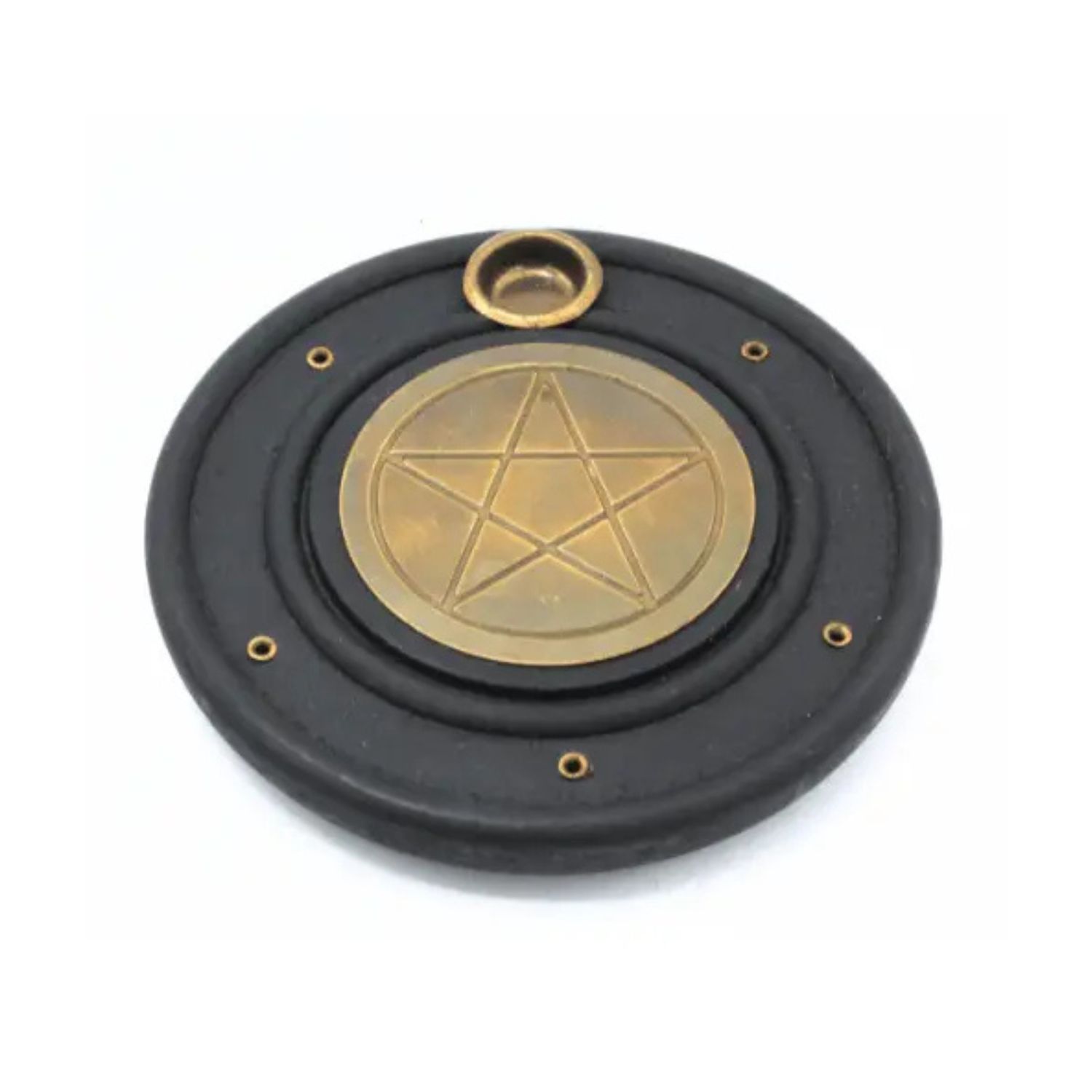 Brûleur d'encens en bois de manguier avec pentagramme en laiton