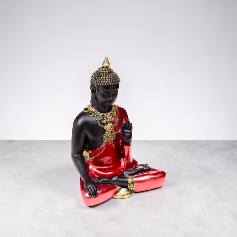 Bouddha thaï méditant rouge, noir et doré