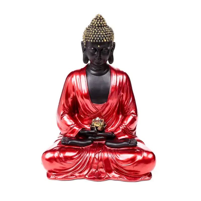 Bouddha thaï méditant rouge, noir et doré lotus