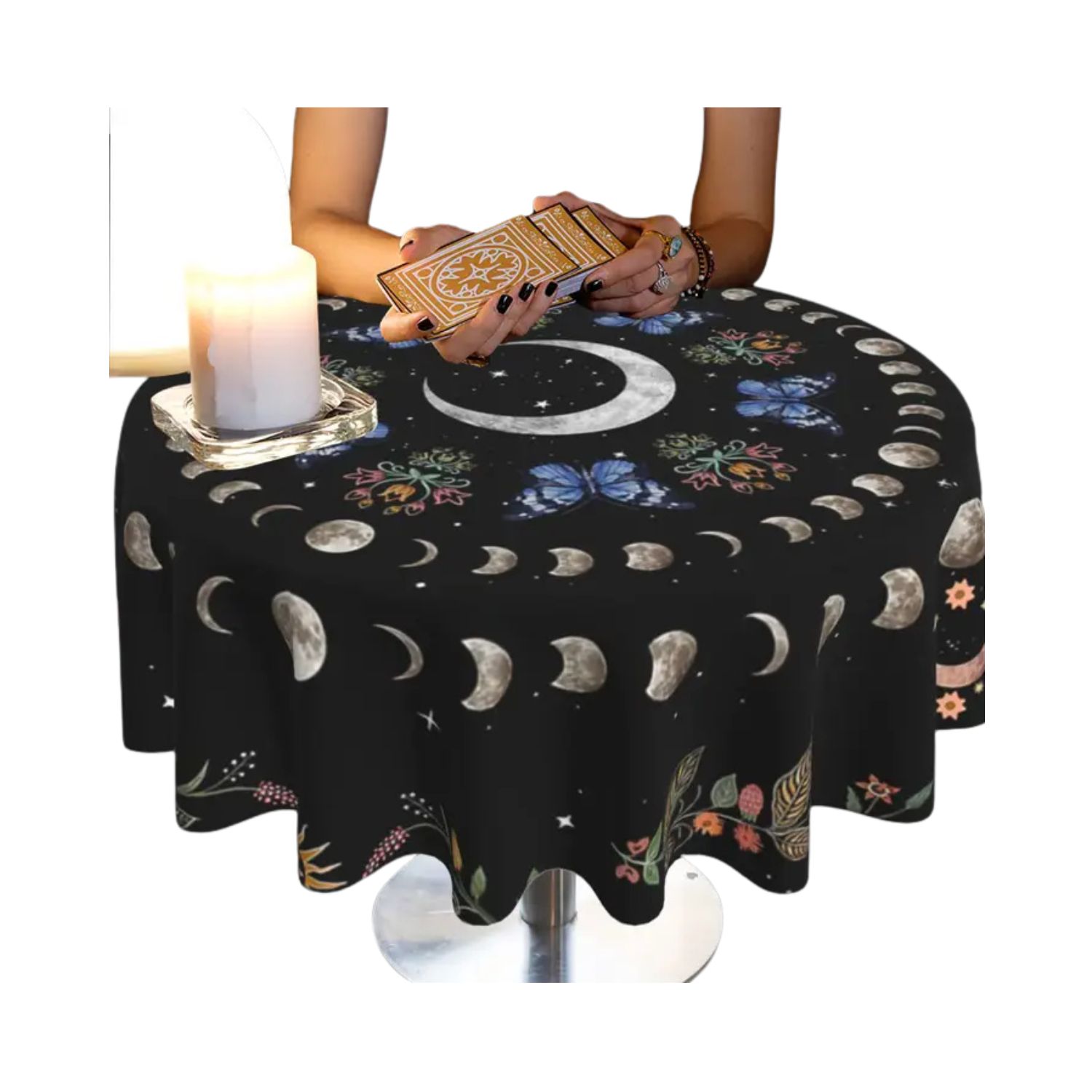 Nappe de Tirage de Tarot noire - décor lune