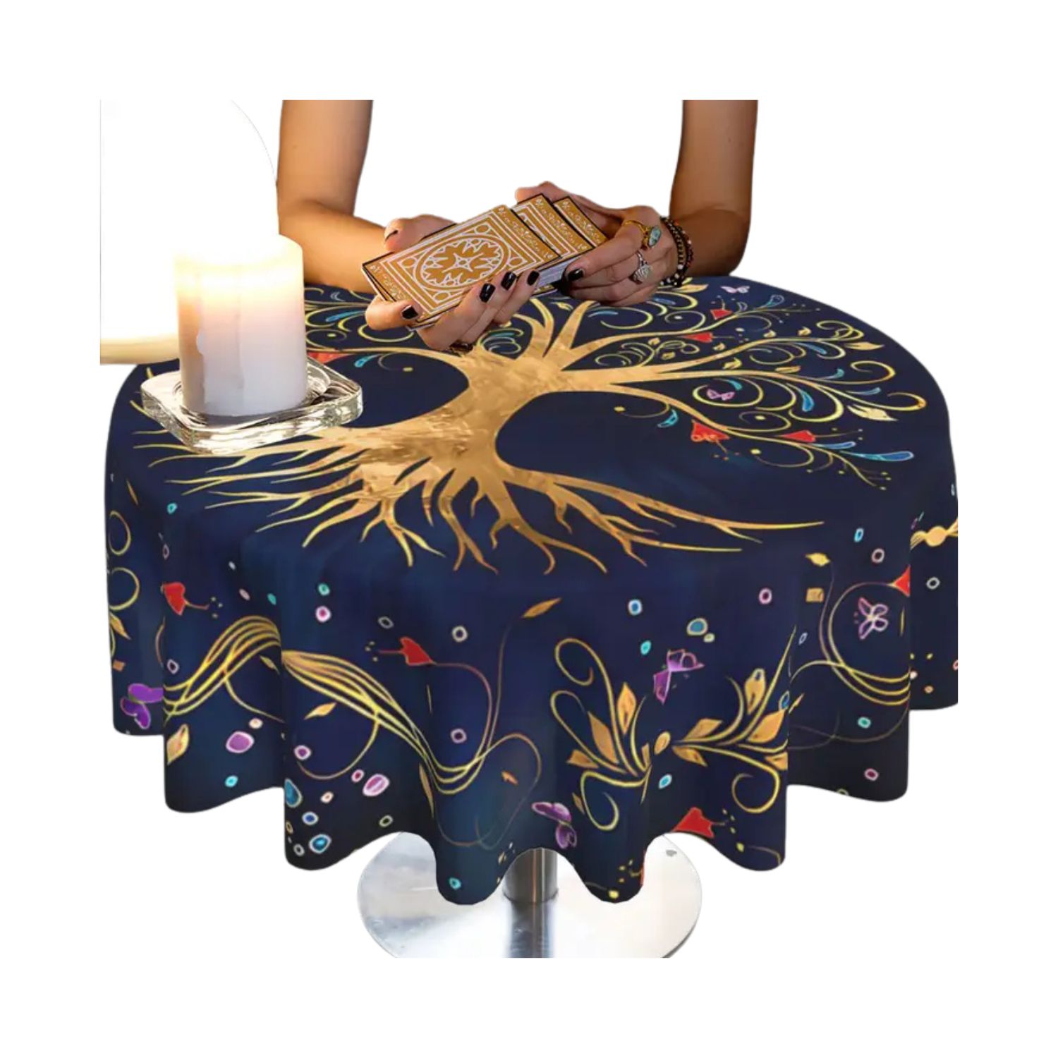 Nappe de Tirage de Tarot bleu marine avec décor Arbre de Vie