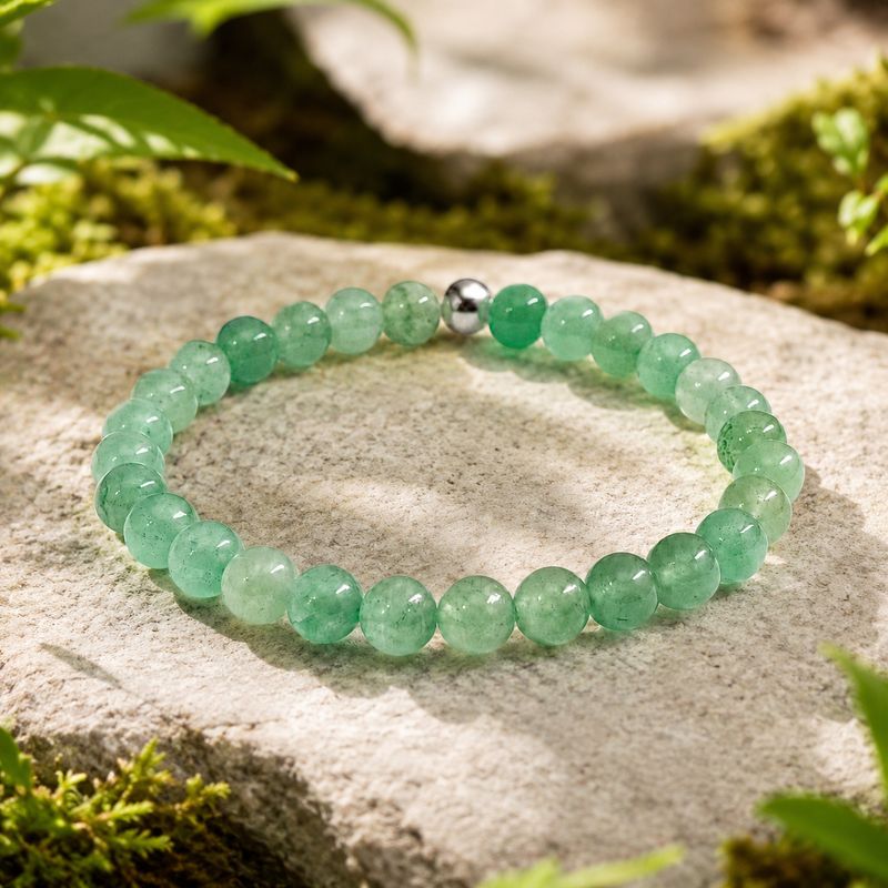 Bracelet aventurine verte en pierre naturelle dans une ambiance douce et lumineuse