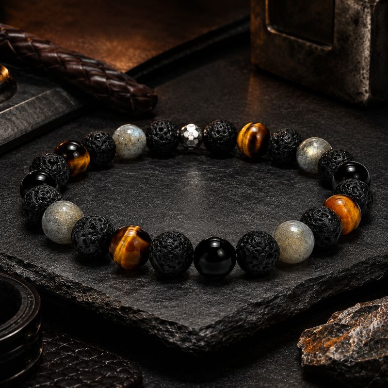 Bracelet Triple Protection avec labradorite œil de tigre et tourmaline noire