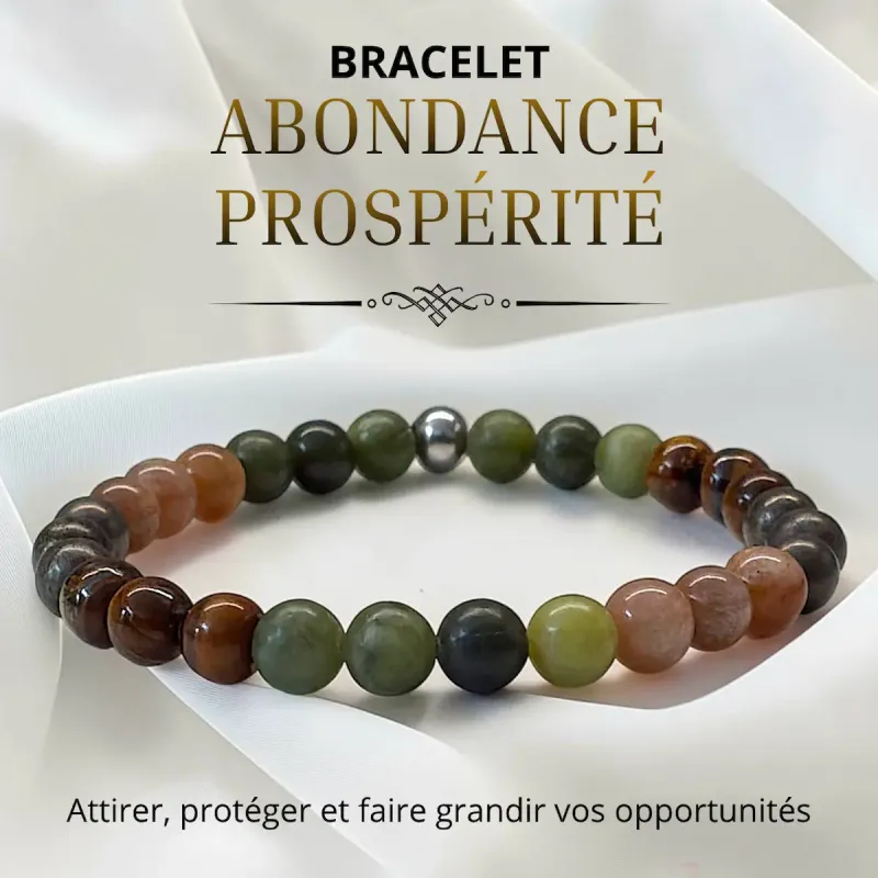Bracelet Abondance Prospérité en Pierre de Soleil, Œil de Tigre et Jade néphrite 6 mm