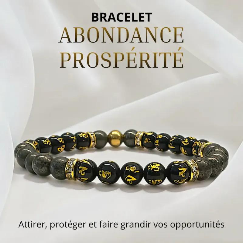 Bracelet Abondance Prospérité en Obsidienne et Pyrite 6 mm