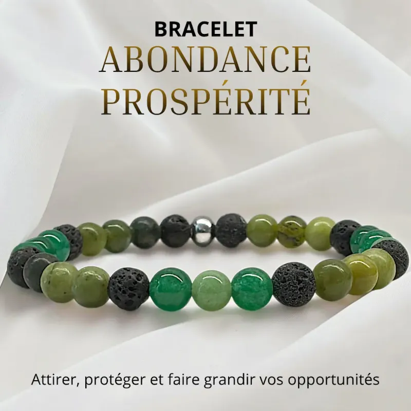 Bracelet Abondance &amp; Prospérité en Jade Néphrite, Aventurine Verte et Pierre de Lave