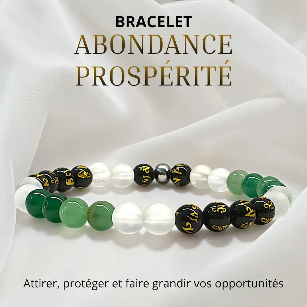 Bracelet Abondance &amp; Prospérité – Obsidienne, Aventurine Verte &amp; Quartz