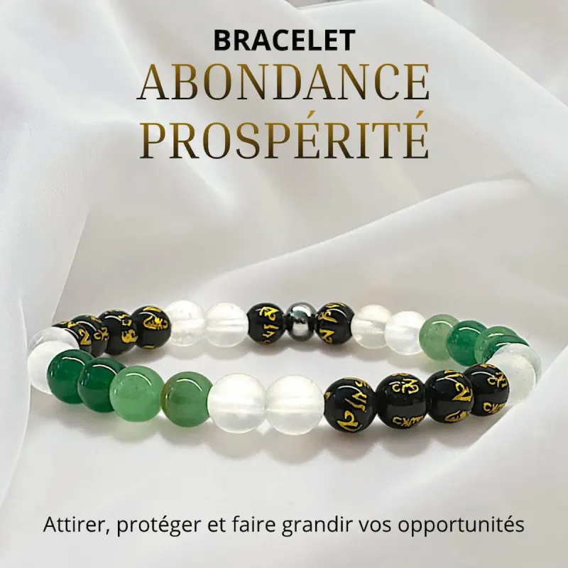 Bracelet Abondance &amp; Prospérité – Obsidienne, Aventurine Verte &amp; Quartz