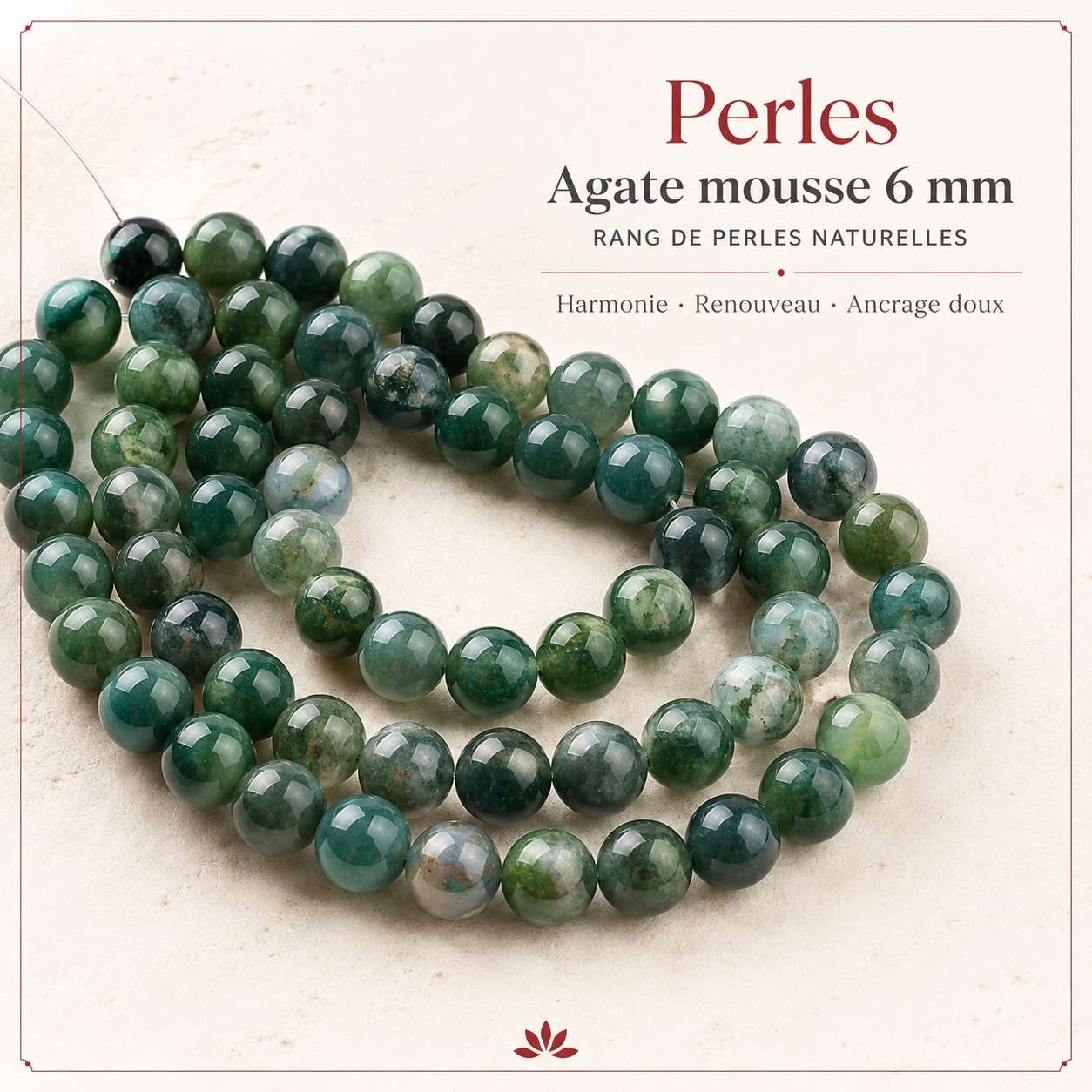 Perles Agate mousse 6 mm – Rang de perles naturelles Perles Agate mousse 6 mm – Rang de perles naturelles