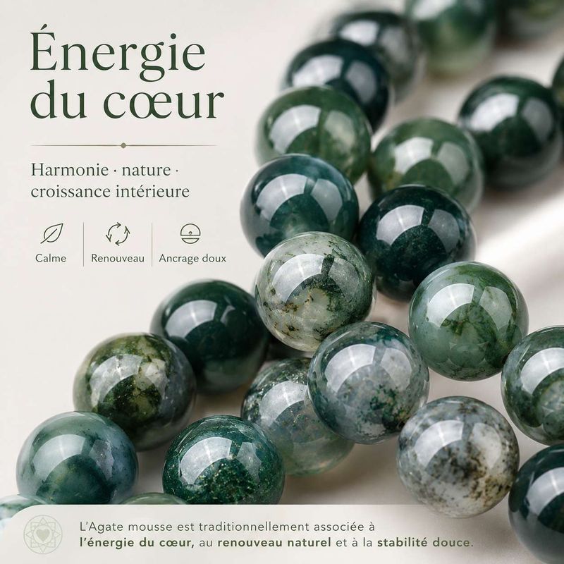 Perles Agate mousse 6 mm – Rang de perles naturelles