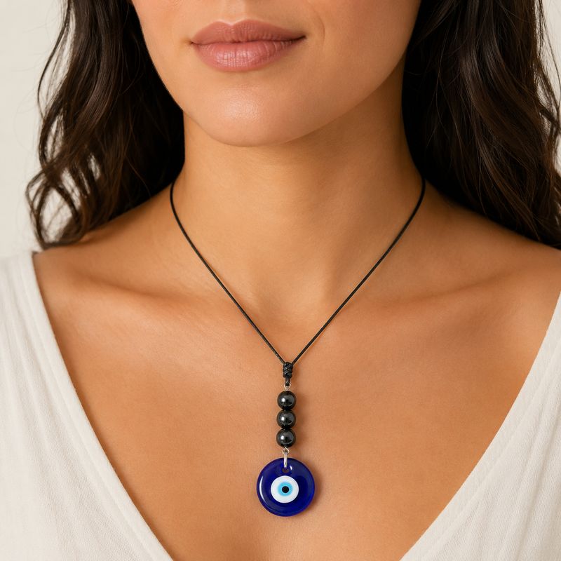 Collier Tourmaline noire &amp; Œil de Nazar