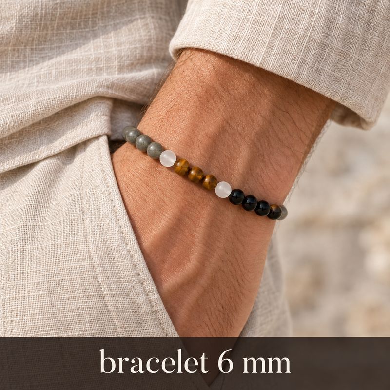 Bracelet Triple protection - Oeil de tigre, Labradorite et tourmaline noir